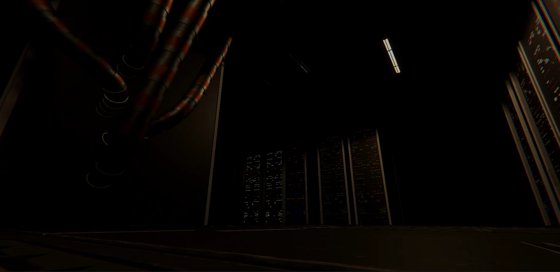 WriteNor gameplay screenshot of server racks and pipes